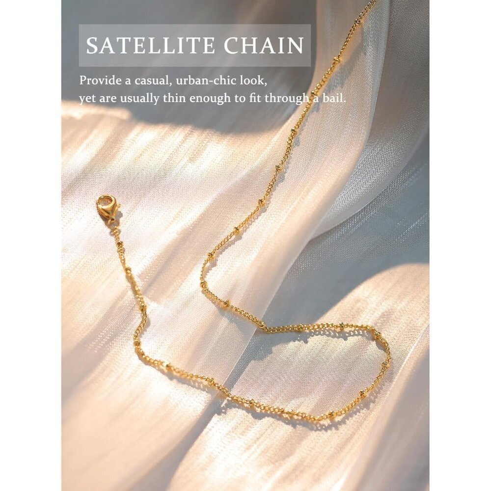 14K Gold Satellite  Plated 925 Silver Chain Necklace 14-20" Dainty Choker Women - Picture 2 of 7
